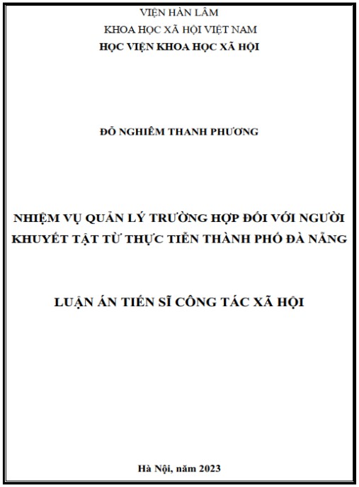 Luận án Nhiệm vụ quản lý trường hợp đối với người khuyết tật từ thực tiễn thành phố Đà Nẵng