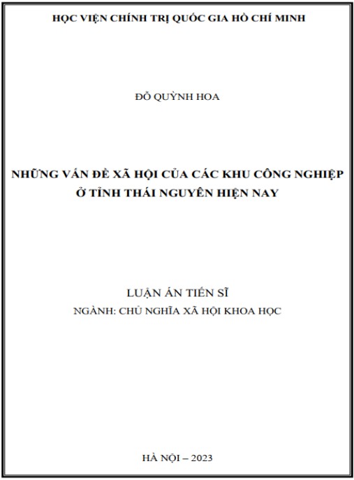 Luận án Những vấn đề xã hội của các khu công nghiệp ở tỉnh Thái Nguyên hiện nay