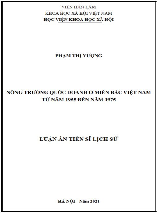 Luận án Nông trường quốc doanh ở miền Bắc Việt Nam từ năm 1955 đến năm 1975