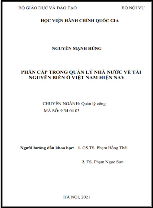 Luận án Phân cấp trong QLNN về tài nguyên biển ở Việt Nam hiện nay