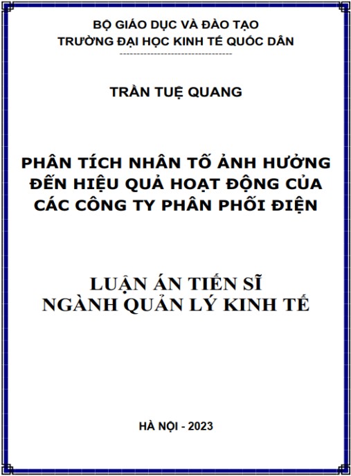 Luận án Phân tích nhân tố ảnh hưởng đến hiệu quả hoạt động của các công ty phân phối điện