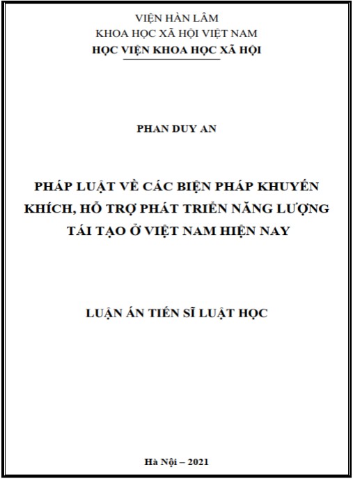 Luận án Pháp luật về các biện pháp khuyến khích, hỗ trợ phát triển năng lượng tái tạo ở Việt Nam hiện nay