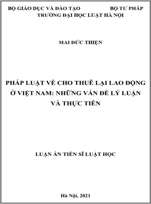 Luận án Pháp luật về cho thuê lại lao động ở Việt Nam – Những vấn đề lý luận và thực tiễn