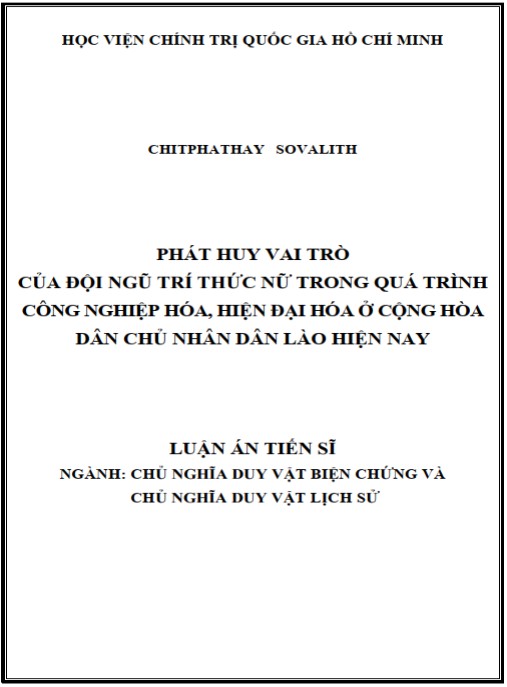 Luận án Phát huy vai trò của đội ngũ trí thức nữ trong quá trình công nghiệp hóa, hiện đại hóa ở Cộng hòa Dân chủ Nhân dân Lào hiện nay