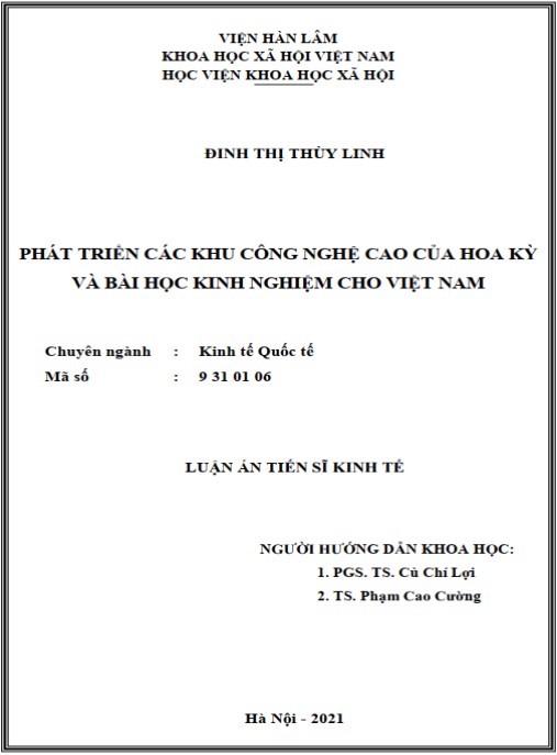 Luận án Phát triển các khu công nghệ cao của Hoa Kỳ và bài học kinh nghiệm cho Việt Nam