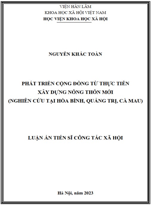 Luận án Phát triển cộng đồng từ thực tiễn xây dựng nông thôn mới (Nghiên cứu tại Hòa Bình – Quảng trị – Cà Mau)