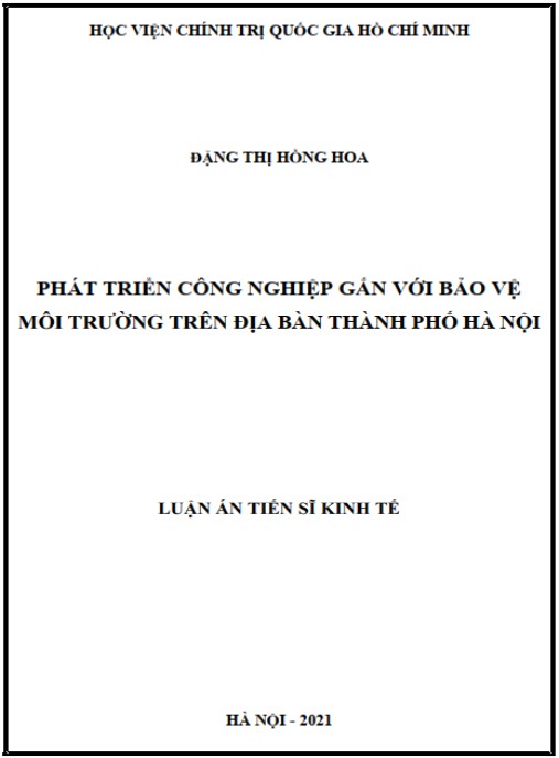 Luận án Phát triển công nghiệp gắn với bảo vệ môi trường trên địa bàn thành phố Hà Nội