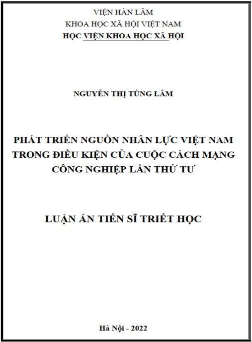 Luận án Phát triển nguồn nhân lực Việt Nam trong điều kiện của cuộc Cách mạng công nghiệp lần thứ tư.