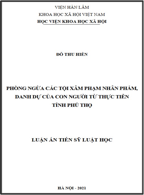 Luận án Phòng ngừa các tội xâm phạm nhân phẩm – danh dự của con người từ thực tiễn tỉnh Phú Thọ