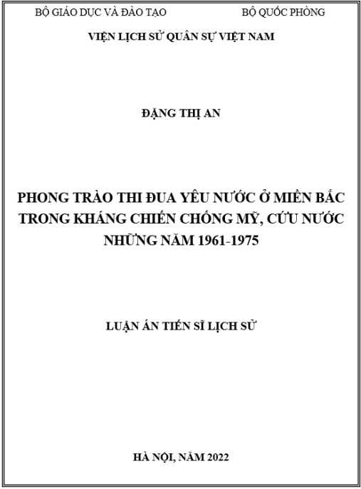 Luận án Phong trào thi đua yêu nước ở miền Bắc trong kháng chiến chống Mỹ – cứu nước những năm 1961-1975