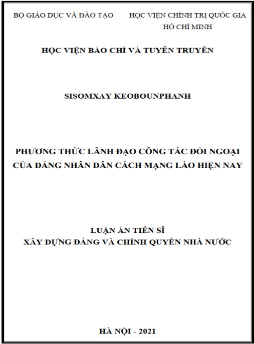 Luận án Phương thức lãnh đạo công tác đối ngoại của Đảng Nhân dân cách mạng Lào hiện nay