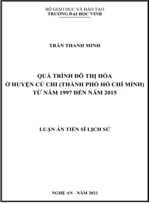 Luận án Quá trình đô thị hoá ở huyện Củ Chi (Thành phố Hồ Chí Minh) từ năm 1997 đến năm 2015