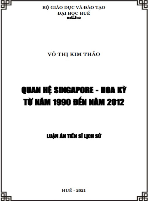 Luận án Quan hệ Singapore – Hoa Kỳ từ năm 1990 đến năm 2012