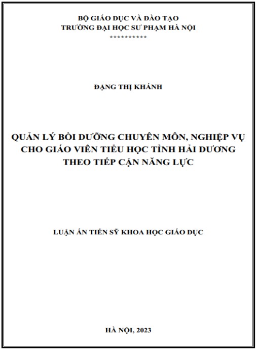 Luận án Quản lý bồi dưỡng chuyên môn, nghiệp vụ cho giáo viên tiểu học tỉnh Hải Dương theo tiếp cận năng lực