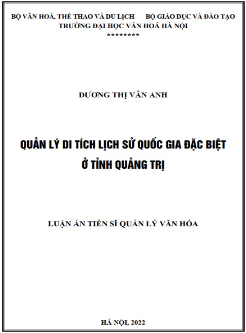 Luận án Quản lý các di tích quốc gia đặc biệt ở tỉnh Quảng Trị