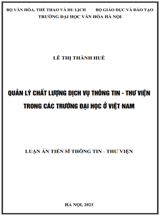 Luận án Quản lý chất lượng dịch vụ thông tin – thư viện trong các trường đại học ở Việt Nam