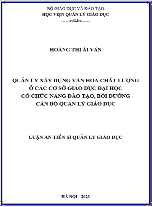 Luận án Quản lý chất lượng hoạt động bồi dưỡng cán bộ quản lý khoa – phòng trường đại học – cao đẳng trong bối cảnh hiện nay