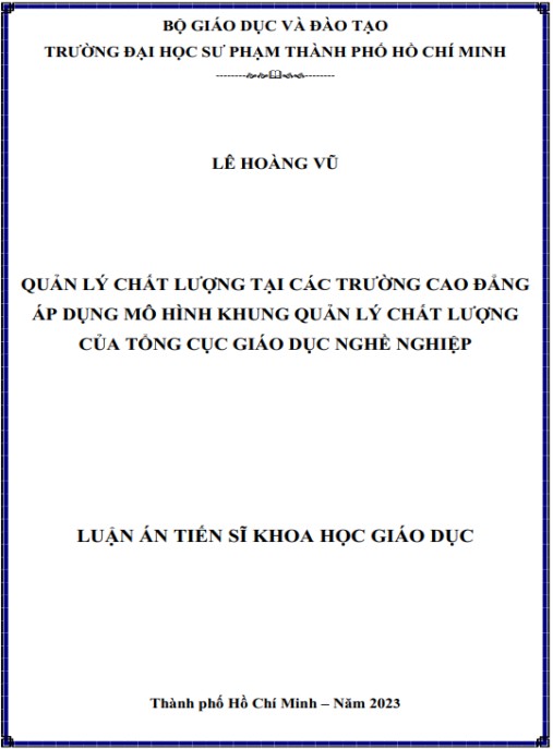 Luận án Quản lý chất lượng tại các trường cao đẳng áp dụng mô hình khung quản lý chất lượng của Tổng cục Giáo dục nghề nghiệp