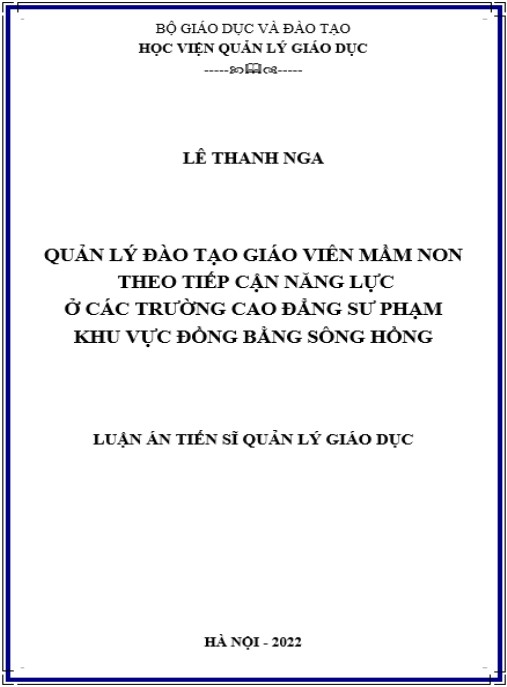 Luận án Quản lý đào tạo giáo viên mầm non trình độ trung cấp theo tiếp cận năng lực