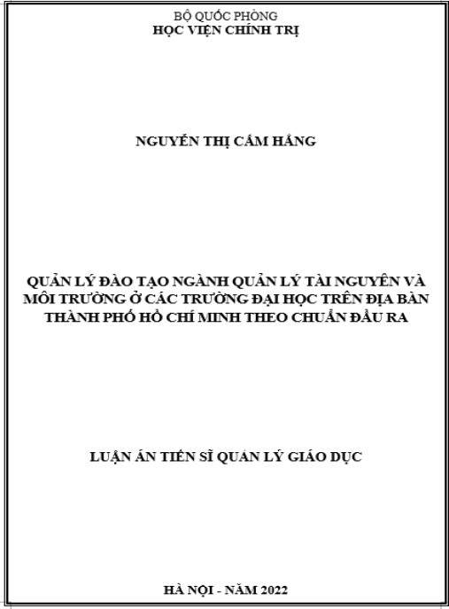 Luận án Quản lý đào tạo ngành Quản lý Tài nguyên và Môi trường ở các trường đại học trên địa bàn Thành phố Hồ Chí Minh theo chuẩn đầu ra