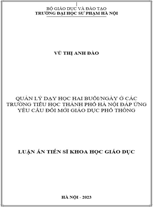 Luận án Quản lý dạy học hai buổi – ngày ở các trường tiểu học thành phố Hà Nội đáp ứng yêu cầu đổi mới giáo dục phổ thông