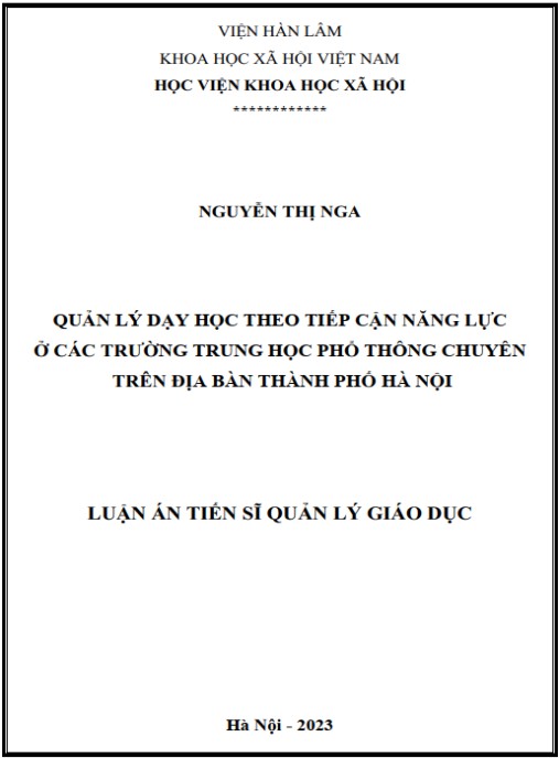Luận án Quản lý dạy học theo tiếp cận năng lực ở các trường trung học phổ thông chuyên trên địa bàn thành phố Hà Nội