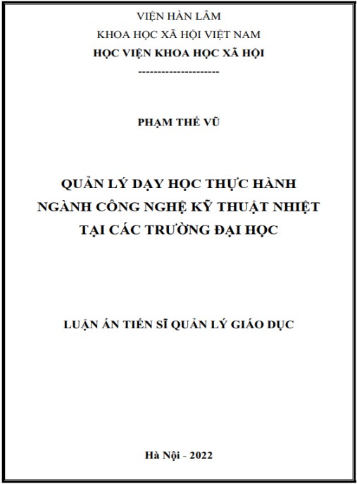 Luận án Quản lý dạy học thực hành ngành công nghệ kỹ thuật nhiệt tại các trường đại học