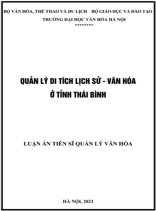 Luận án Quản lý di lịch sử – văn hóa ở tỉnh Thái Bình