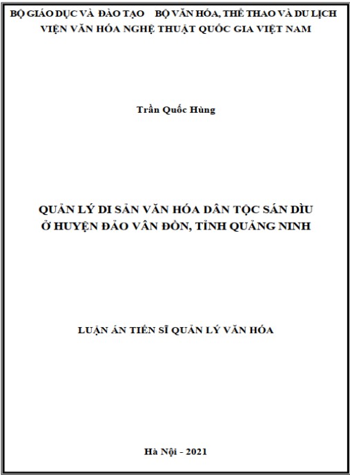 Luận án  Quản lý di sản văn hóa dân tộc Sán Dìu ở huyện đảo Vân Đồn, tỉnh Quảng Ninh