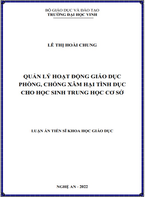 Luận án Quản lý hoạt động giáo dục phòng – chống xâm hại tình dục cho học sinh trung học cơ sở