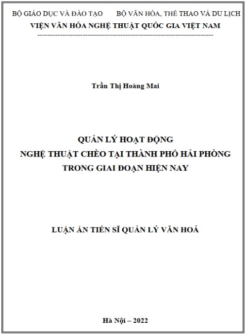 Luận án Quản lý hoạt động nghệ thuật chèo tại thành phố Hải Phòng trong giai đoạn hiện nay
