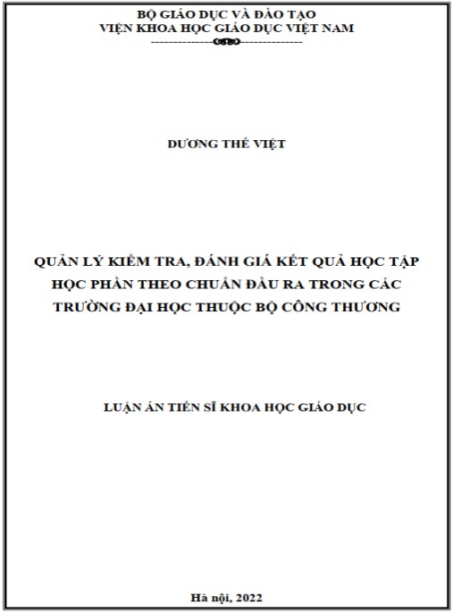 Luận án Quản lý kiểm tra – đánh giá kết quả học tập học phần theo chuẩn đầu ra trong các trường đại học thuộc Bộ Công thương