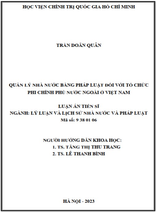 Luận án Quản lý nhà nước bằng pháp luật đối với tổ chức phi chính phủ nước ngoài ở Việt Nam