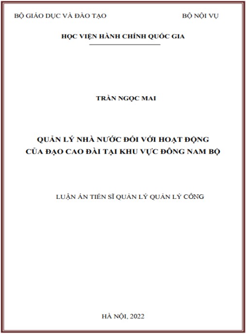 Luận án Quản lý nhà nước đối với hoạt động của đạo Cao Đài tại khu vực Đông Nam Bộ