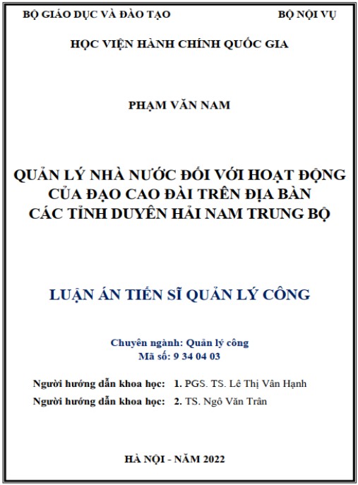 Luận án Quản lý nhà nước đối với hoạt động của đạo Cao Đài trên địa bàn các tỉnh duyên hải Nam Trung bộ