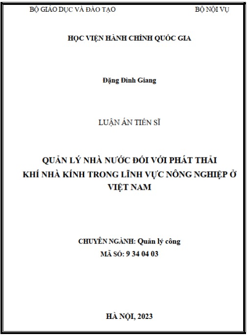 Luận án Quản lý nhà nước đối với phát thải khí nhà kính trong lĩnh vực nông nghiệp ở Việt Nam