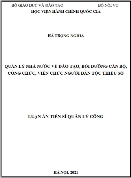 Luận án Quản lý nhà nước về đào tạo – bồi dưỡng cán bộ, công chức, viên chức người dân tộc thiểu số.