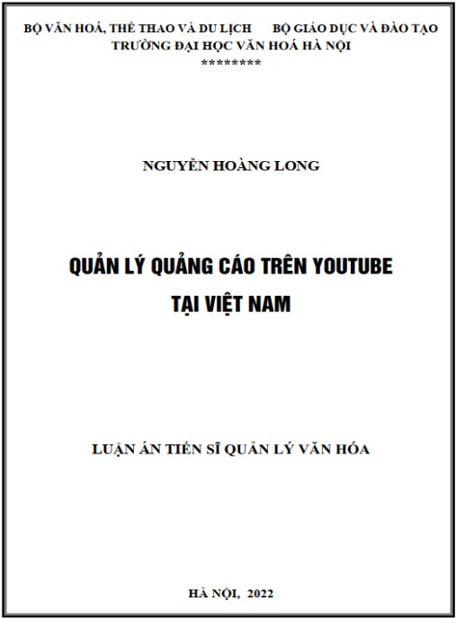 Luận án Quản lý quảng cáo trên YouTube tại Việt Nam