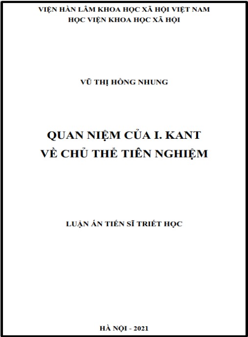 Luận án Quan niệm của I. Kant về chủ thể tiên nghiệm