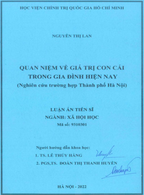 Luận án Quan niệm về giá trị con cái trong gia đình hiện nay (Nghiên cứu trường hợp thành phố Hà Nội)