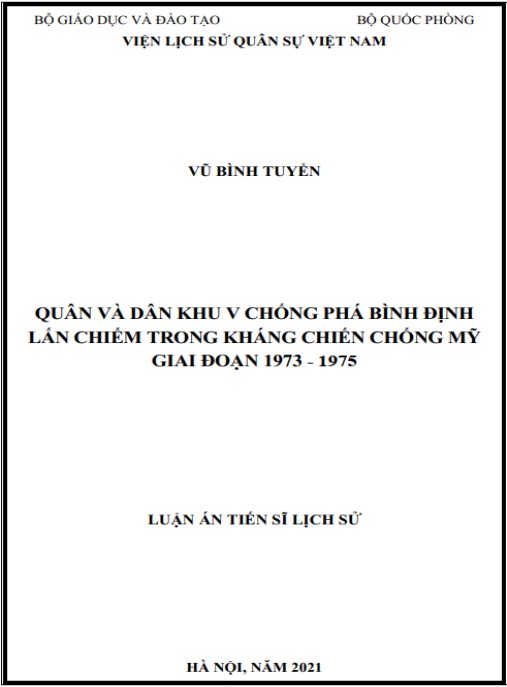 Luận án Quân và dân Khu V chống phá bình định lấn chiếm trong kháng chiến chống Mỹ giai đoạn 1973 – 1975