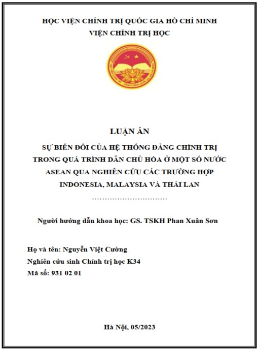 Luận án Sự biến đổi của hệ thống đảng chính trị trong quá trình dân chủ hóa ở một số nước ASEAN qua nghiên cứu các trường hợp Indonesia – Malaysia và Thái Lan