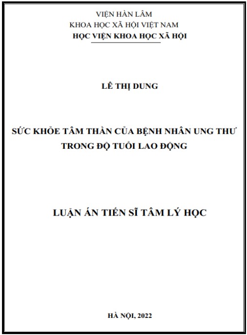 Luận án  Sức khỏe tâm thần của bệnh nhân ung thư trong độ tuổi lao động