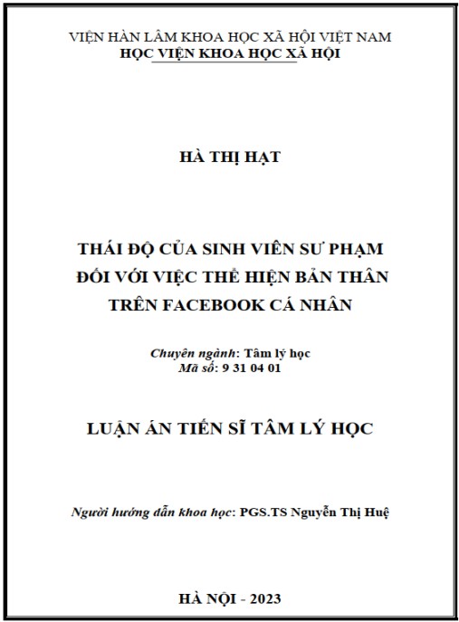 Luận án Thái độ của sinh viên sư phạm đối với việc thể hiện bản thân trên Facebook cá nhân