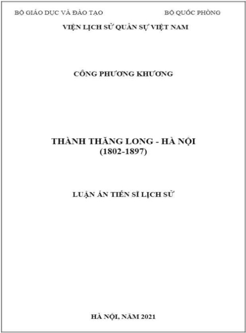 Luận án Thành Thăng Long – Hà Nội (1802-1897)