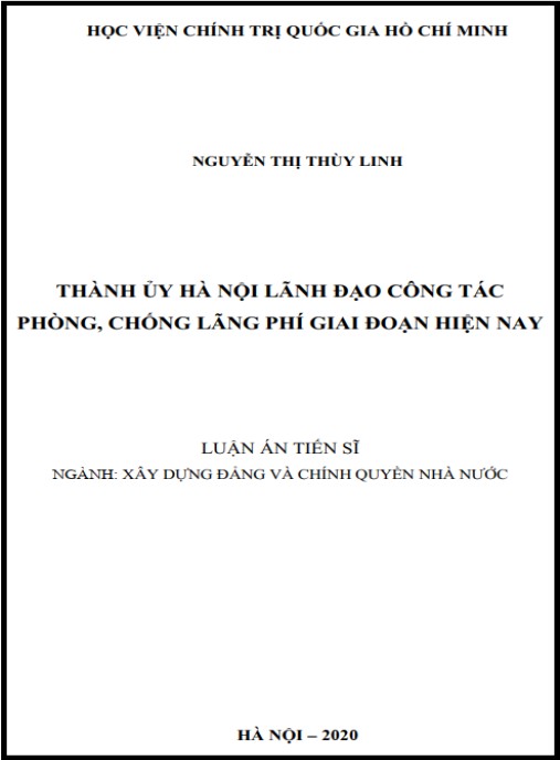 Luận án Thành ủy Hà Nội lãnh đạo công tác phòng, chống lãng phí giai đoạn hiện nay