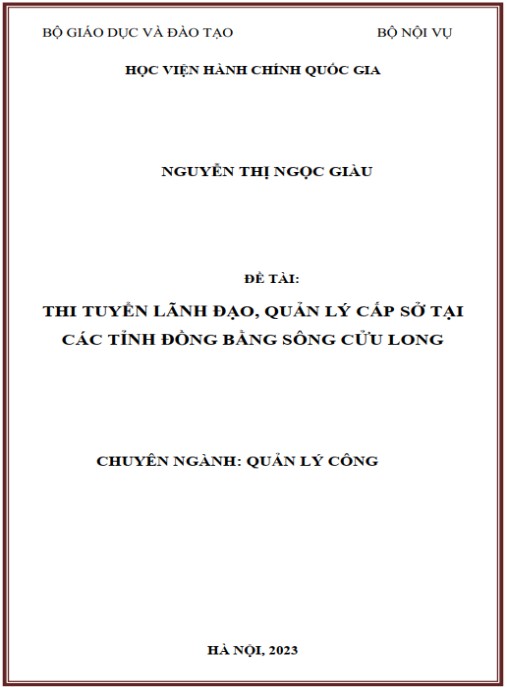 Luận án Thi tuyển lãnh đạo, quản lý cấp Sở tại các tỉnh đồng bằng sông Cửu Long