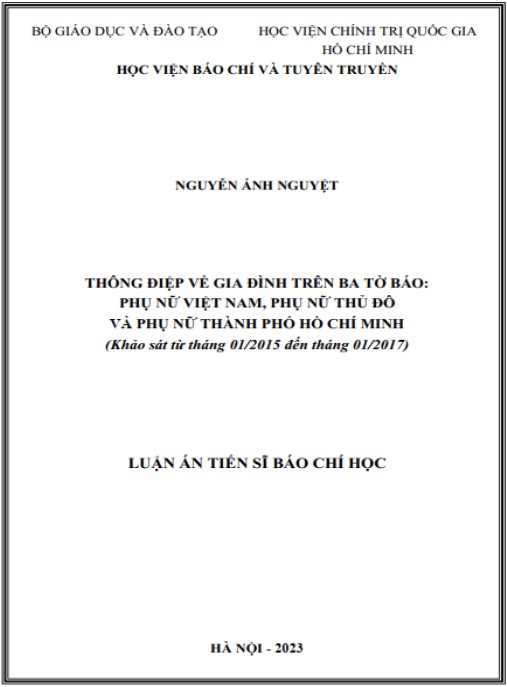 Luận án Thông điệp về gia đình trên ba tờ báo – “Phụ nữ Việt Nam – Phụ nữ Thủ đô và Phụ nữ Thành phố Hồ Chí Minh”