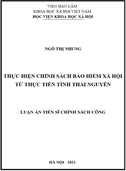 Luận án Thực hiện chính sách bảo hiểm xã hội từ thực tiễn tỉnh Thái Nguyên