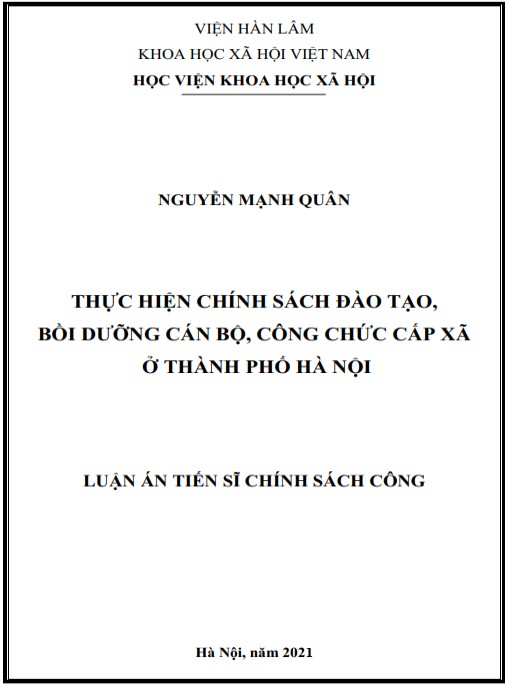 Luận án Thực hiện chính sách đào tạo – bồi dưỡng cán bộ – công chức cấp xã ở thành phố Hà Nội